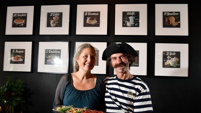 Husband &amp; wife team Sarah Dallwitz &amp; Francesco Aidone in their Venetian restaurant Francesco’s Osteria. Picture: Bianca De Marchi