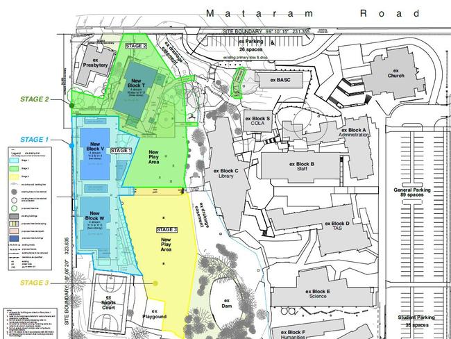 The development will be carried out in phases with stage 1 in blue, stage 2 in green) and stage 3 in yellow. Picture: Supplied