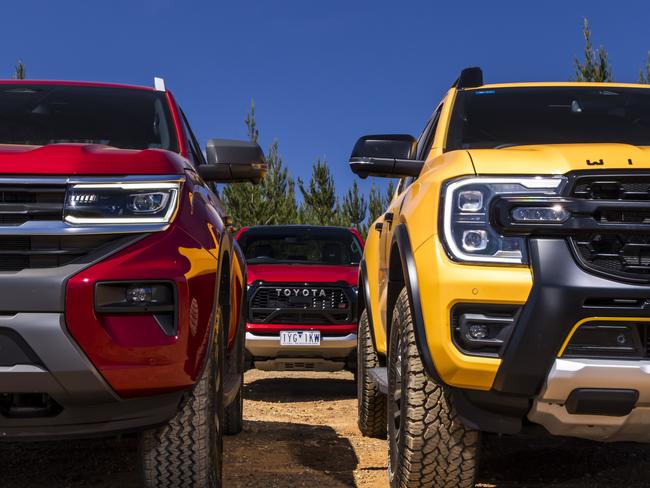 2023 Toyota HiLux GR, Ford Ranger Wildtrak X, Volkswagen Amarok PanAmericana comparison test. Photo: Mark Bean