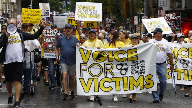 Hundreds march to protest youth crime in Brisbane on November 5, 2023. Picture: NCA NewsWire/Tertius Pickard