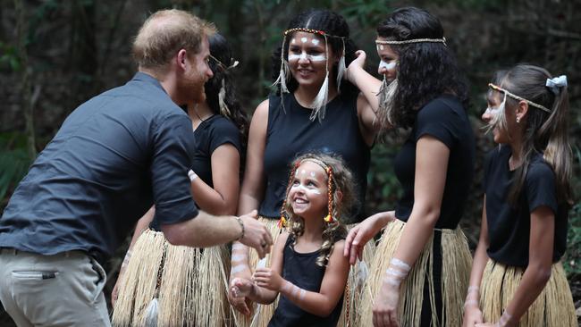 Prince Harry meeting indigenous kids. Picture: Annette Dew