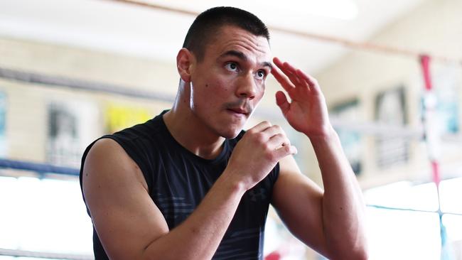 SYDNEY, AUSTRALIA - MARCH 01: Tim Tszyu warms up during a Tim Tszyu open training session at PCYC Rockdale on March 01, 2023 in Sydney, Australia. (Photo by Matt King/Getty Images)