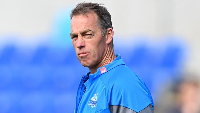 HOBART, AUSTRALIA - AUGUST 26: Alastair Clarkson, Senior Coach of the Kangaroos looks on during the round 24 AFL match between North Melbourne Kangaroos and Gold Coast Suns at Blundstone Arena, on August 26, 2023, in Hobart, Australia. (Photo by Steve Bell/Getty Images)