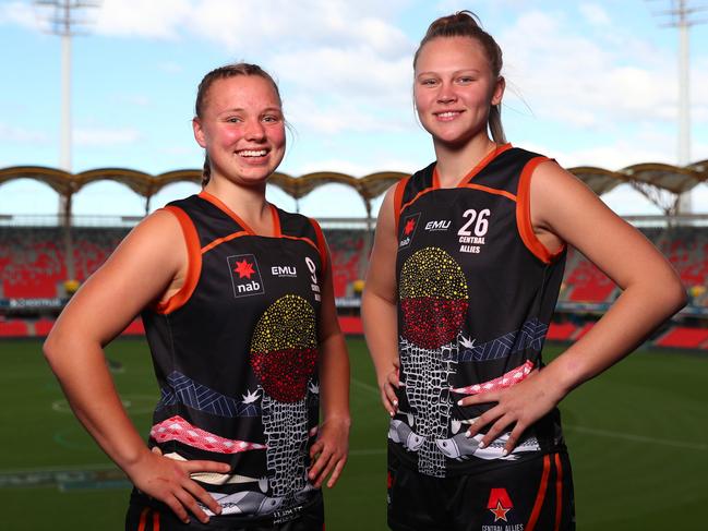 South Australians Jaimi Tabb and Montana McKinnon played with the Central Allies side during the AFLW under 18 Draft Carnival on the Gold Coast in early July. Picture: CHRIS HYDE/AFL PHOTOS