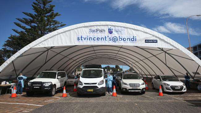 Nurses conduct COVID-19 tests at the Bondi Beach pop-up clinic. Picture: Getty Images