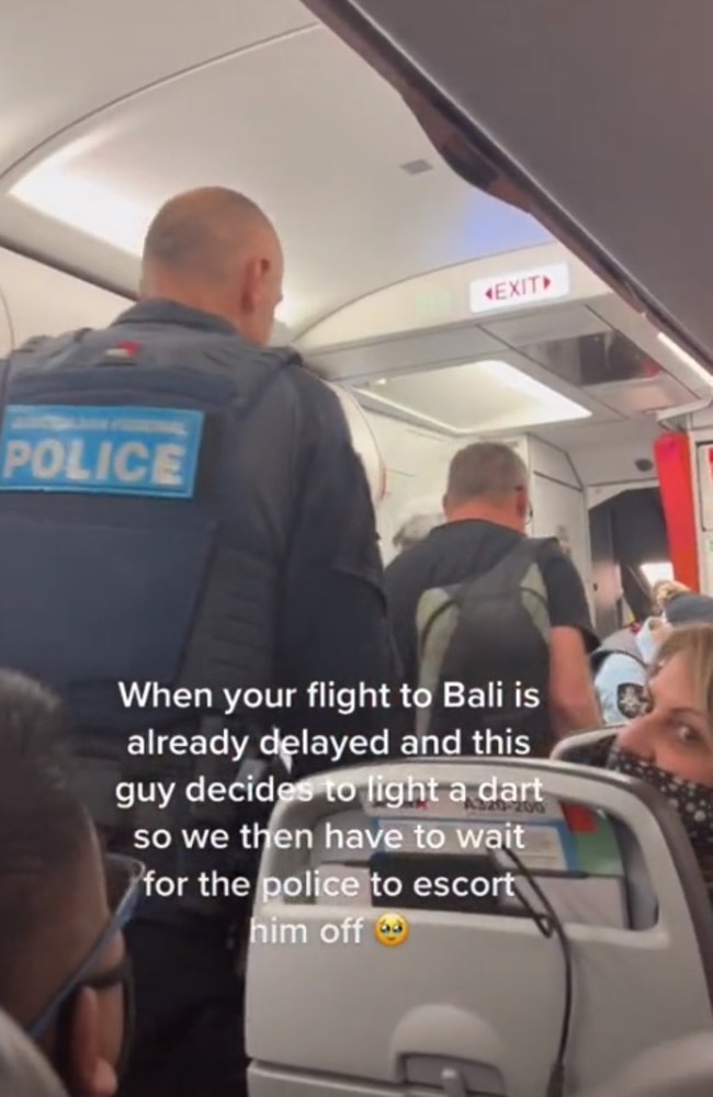 Jetstar called in police to escort the man off the plane. Picture: TikTok/sineadmerrett