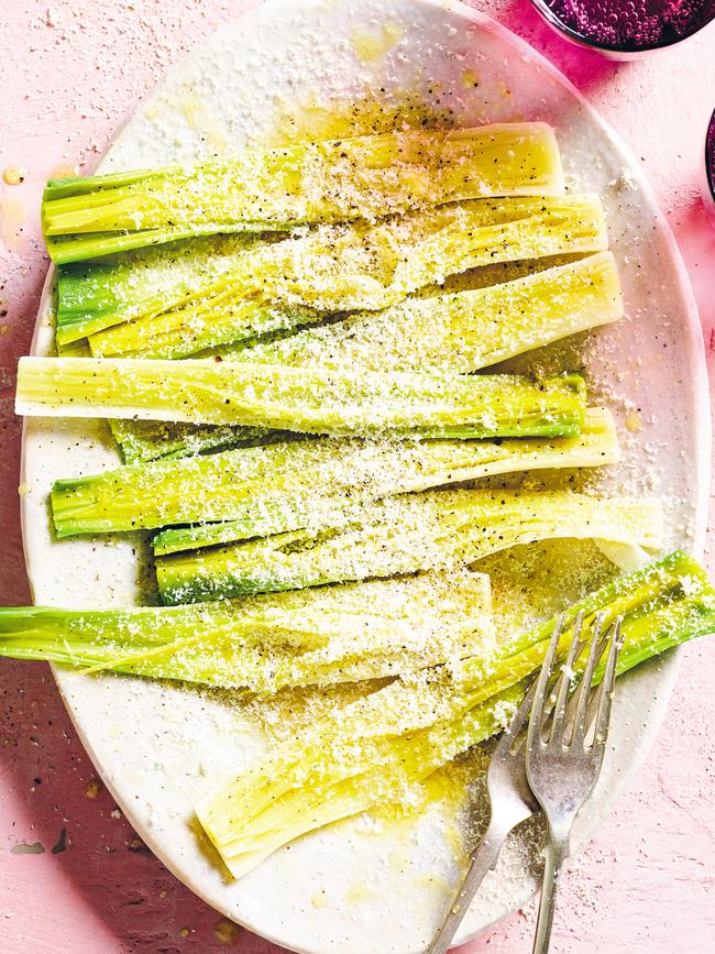 Leeks with cheese snow from 'More by Matt Preston. Picture: Mark Roper