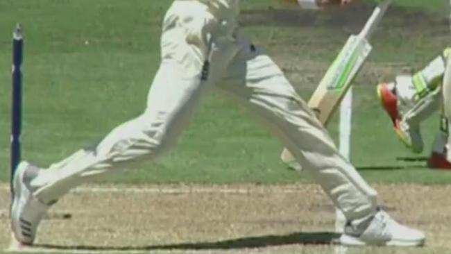 Curran’s dismissal of Warner was a no ball. Picture: Channel 9