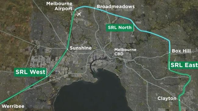 The full Suburban Rail Loop plan, including the first section between Cheltenham and Box Hill the government wants to open by 2035.