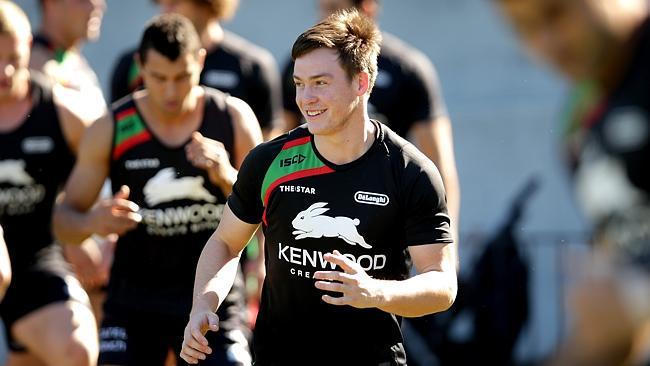 Luke Keary during warm up for South Sydney Rabbitohs training at Redfern Oval.