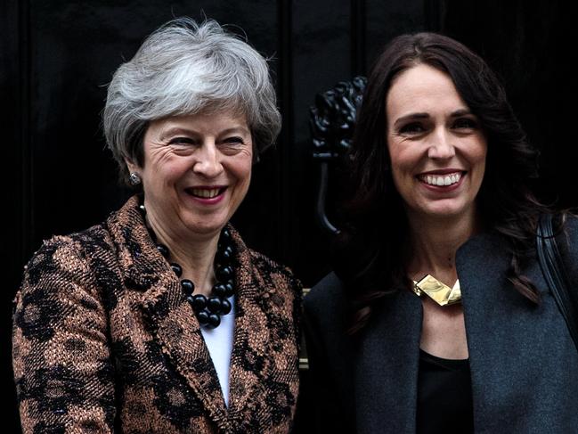 LONDON, ENGLAND - JANUARY 21: Theresa May greets Prime Minister of New Zealand Jacinda Ardern outside Number 10 Downing Street on January 21, 2019 in London, England. Britain is one of New Zealands largest bilateral trading partners and Ardern says she is concerned about Britain potentially leaving the EU without a deal. (Photo by Jack Taylor/Getty Images)