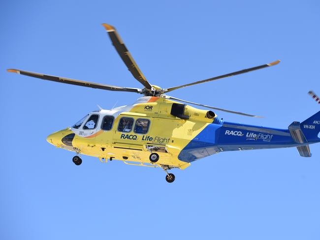 RACQ LifeFlight helicopter leaving Hervey Bay Hospital.