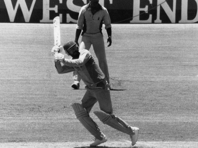 Pakistani batsman Zaheer Abbas hits a ball from Viv Richards in the 1981 World Series Cricket.