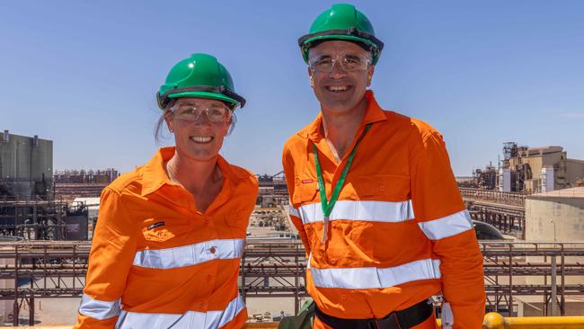 BHP Copper South Australia asset president Anna Wiley with Premier Peter Malinauskas at the Olympic Dam copper smelter on February 26. Picture: Ben Clark