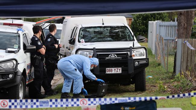 Police at a Browns Plains crime scene. Picture: Nigel Hallett