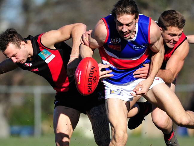 Keilor locks horns with Pascoe Vale in the EDFL this season. The Blues are undefeated under coach Mick McGuane in 2019. Picture: Jamie Morey