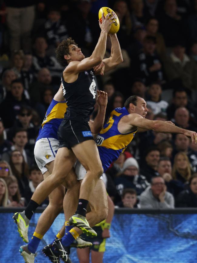 Charlie Curnow booted 10 goals against the hapless Eagles. Picture: Daniel Pockett/Getty Images