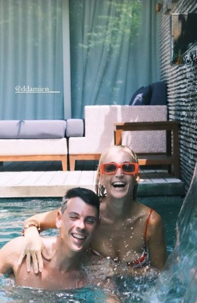 Jackie “O” Henderson enjoys some last swims with friend Damien Dirienzo before wrapping up their Bali trip. Picture: Instagram