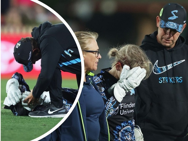 Strikers' Bridget Patterson was struck by a ball.