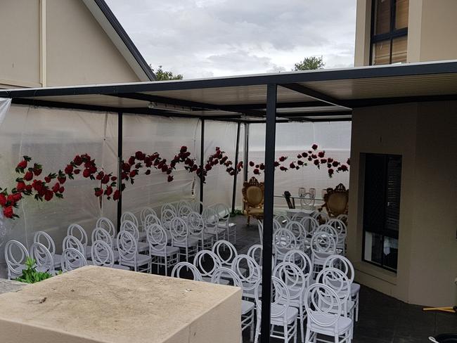 Places are set for the wedding ceremony at the Merrylands residence. Picture: Steve Tyson