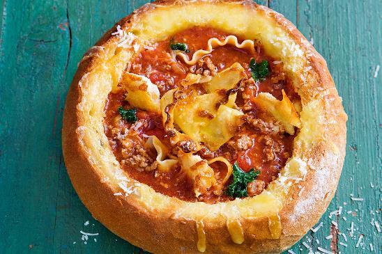 Lasagne Soup in a Cob