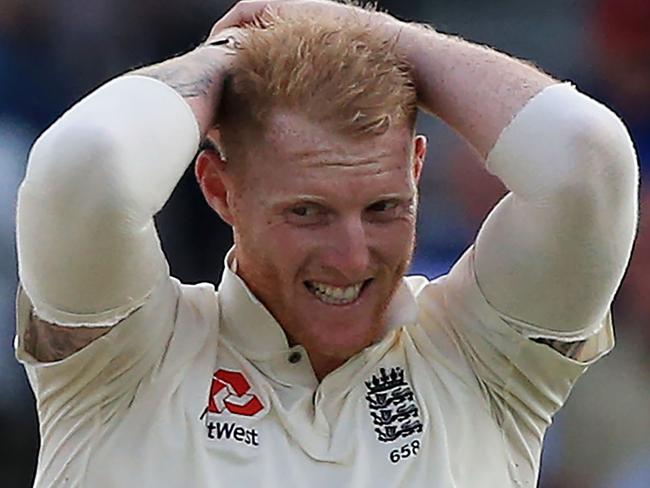 (FILES) This file photo taken on August 26, 2017 shows  England's Ben Stokes reacts on the second day of the second international Test match between England and the West Indies at Headingley cricket ground in Leeds, northern England.  England have dropped Ben Stokes and Alex Hales from their side to play West Indies in the fourth one-day international at The Oval on September 27, the England and Wales Cricket Board announced September 26, 2017.  / AFP PHOTO / Lindsey Parnaby / RESTRICTED TO EDITORIAL USE. NO ASSOCIATION WITH DIRECT COMPETITOR OF SPONSOR, PARTNER, OR SUPPLIER OF THE ECB