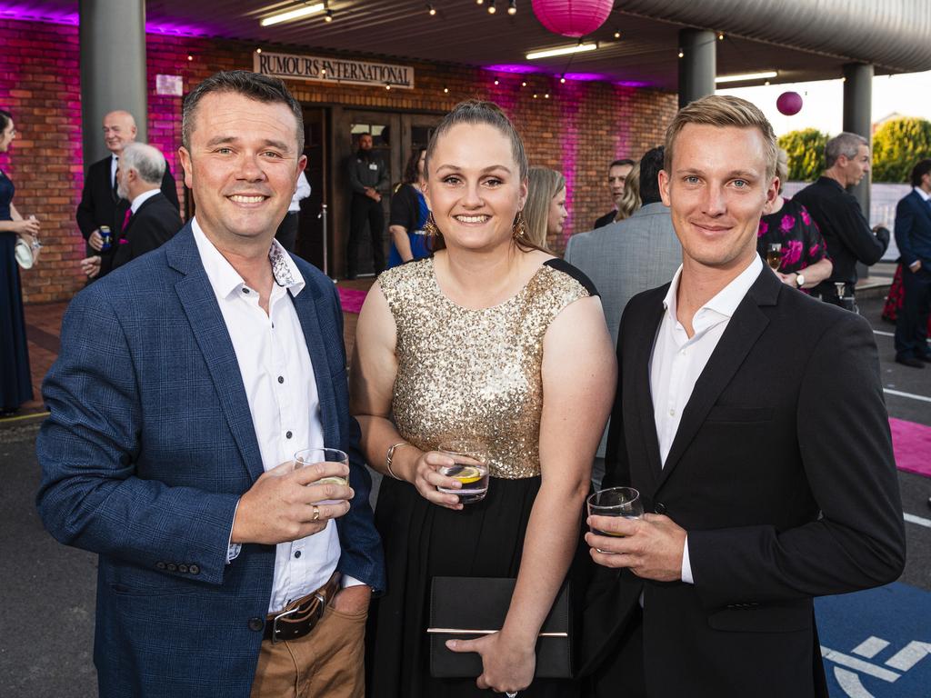 Representing Excavation Equipment are (from left) Peter Wilson, Emily Leicht and Isaac Calder at the Little Pig Consulting Business Excellence Awards at Rumours International, Saturday, October 19, 2024. Picture: Kevin Farmer