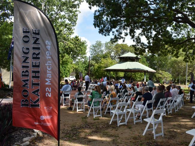 About 150 people attended a commemoration ceremony yesterday for the 79th anniversary of the Bombing of Katherine. Picture: Katherine Town Council