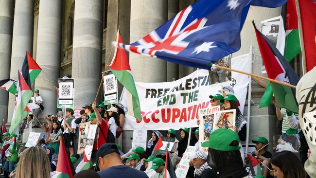 A pro-Palestinian rally at Parliament House in Adelaide. Picture: The Advertiser/ Morgan Sette.