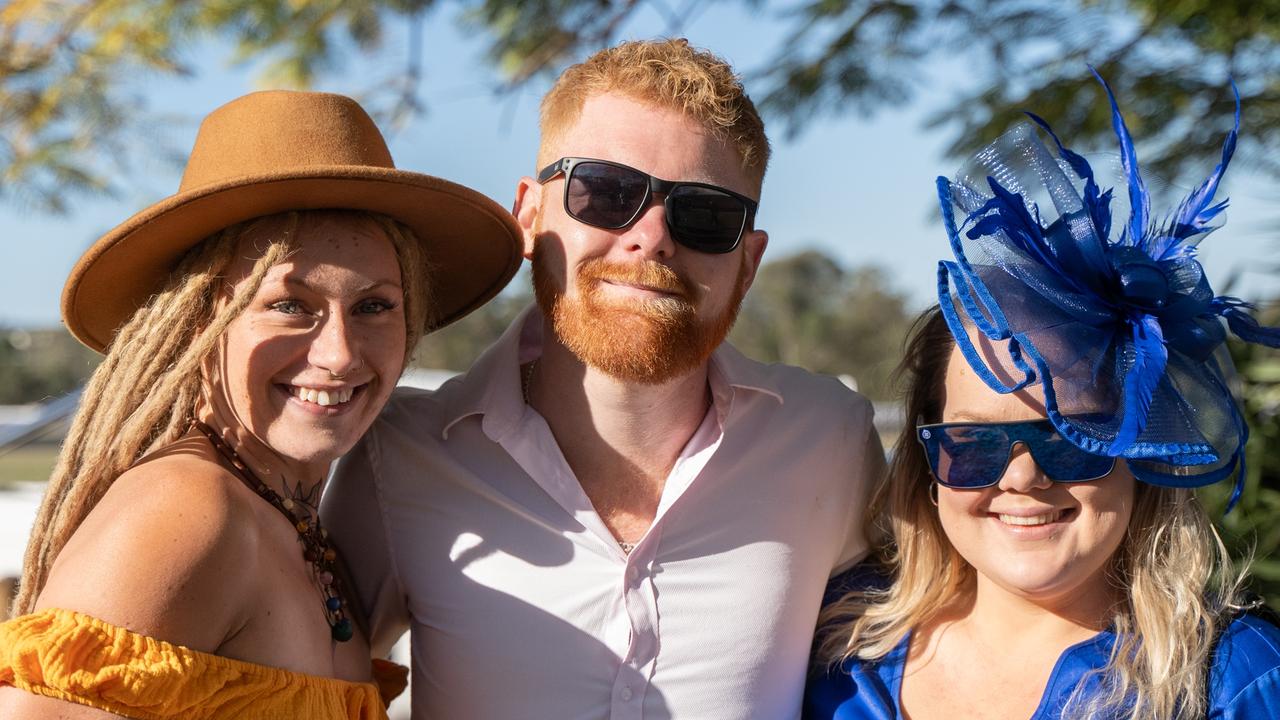 Bailee Sands, Reece Hatley, and Leilani Gallaher at the Gympie Muster Races. Saturday, August 19,. 2023. Picture: Christine Schindler