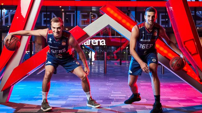 Anthony Drmic and Jack McVeigh at the Entertainment Centre in Hindmarsh. Picture: MATT LOXTON