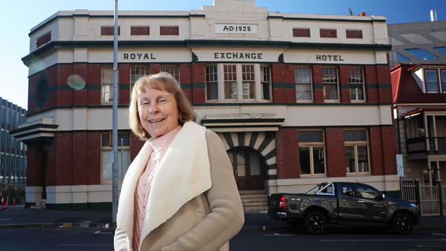 Elaine Anderson owns the Royal Exchange and lives there with her son. She's offered the nine-bedroom hotel up to the government to help deal with the housing crisis and is awaiting a response. Picture: LUKE BOWDEN