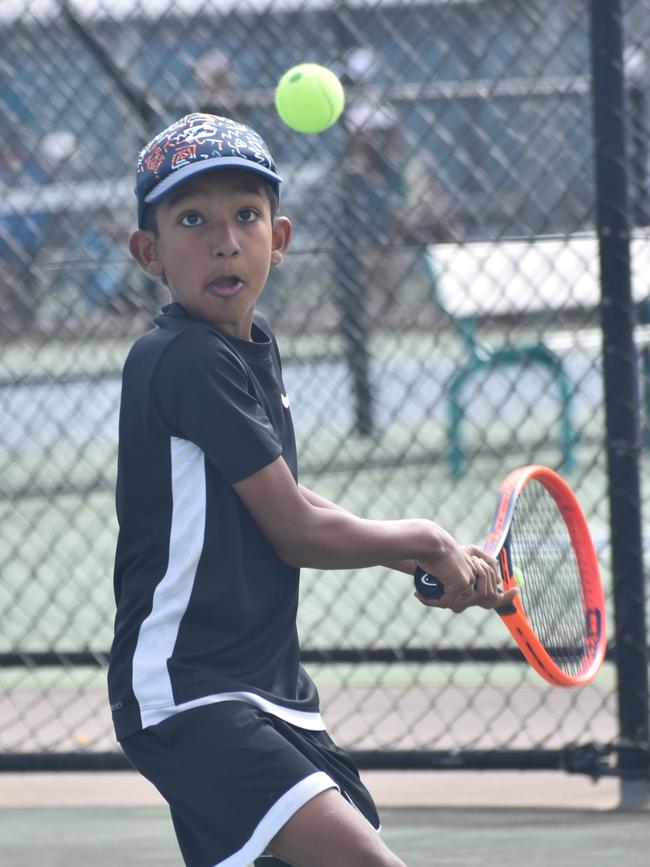 Players on court at the JDS Central Region tournament at the Rockhampton Regional Tennis Centre on July 14, 2024.