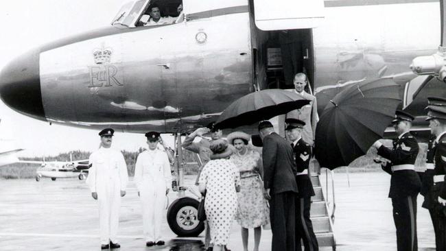 The arrival of Queen Elizabeth, His Royal Highness the Duke of Edinburgh on March 7, 1963 at Coolangatta airport. Picture: Supplied Gold Coast.