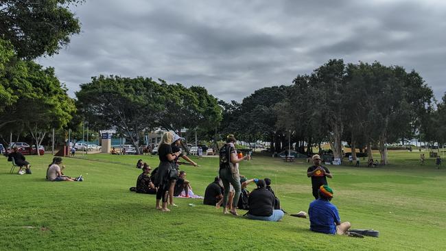 The crowd is beginning to build for today's Black lives Matter Rally at Strand Park.