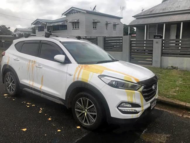 Lauren Fletcher&#39;s car was vandalised with orange paint while it was parked at outside her home. Picture: Contributed