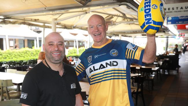 317 Restaurant owner Pierre Sande and Eels legend Peter Wynn in February, when alfresco dining was still an option in Parramatta. Picture: Angelo Velardo