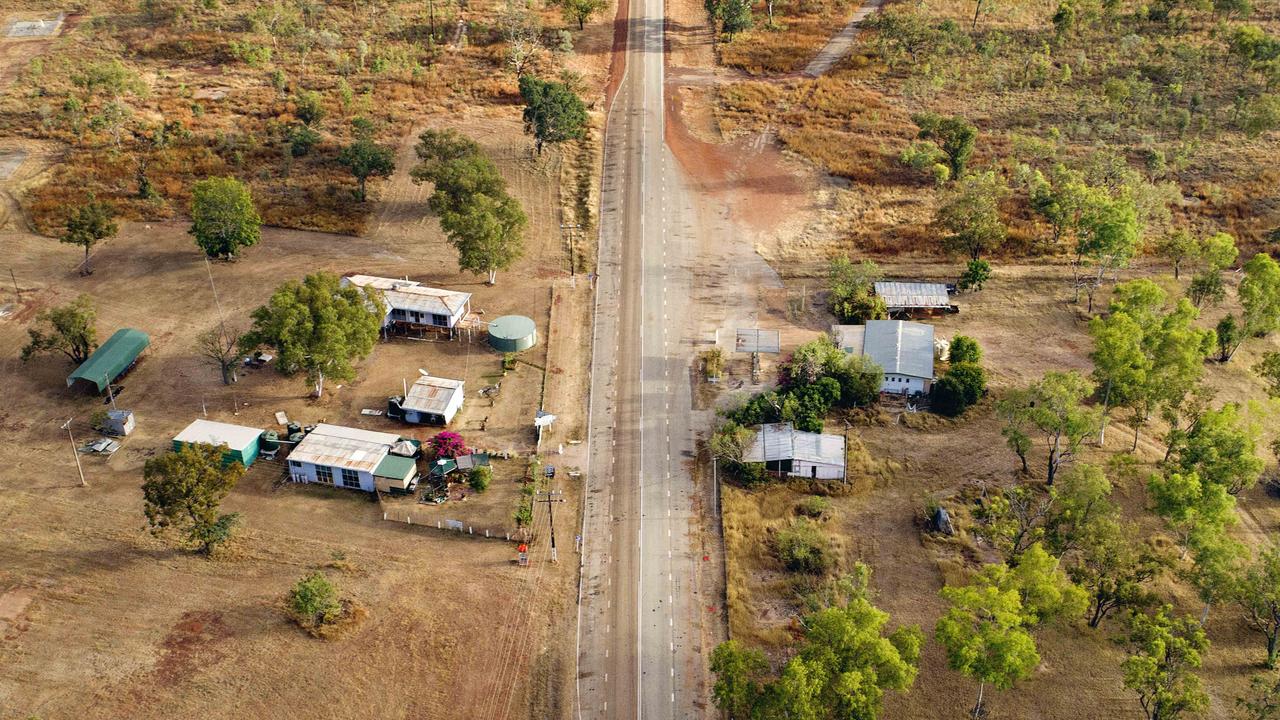 The Stuart Highway passes directly through the township of Larrimah. Paddy Moriarty's residence is pictured on the right. Picture: News Corp Australia