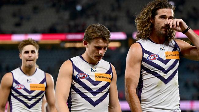 Fremantle season is firmly still alive with a 4-4 record, but the Dockers were under fire from all angles on Monday night after an insipid performance in prime time against St Kilda. Picture: Quinn Rooney / Getty Images