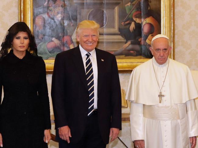 Pope Francis, pictured with Mr Trump and First Lady Melania Trump during a private audience at the Vatican last week. picture: Alessandra Tarantino/AFP