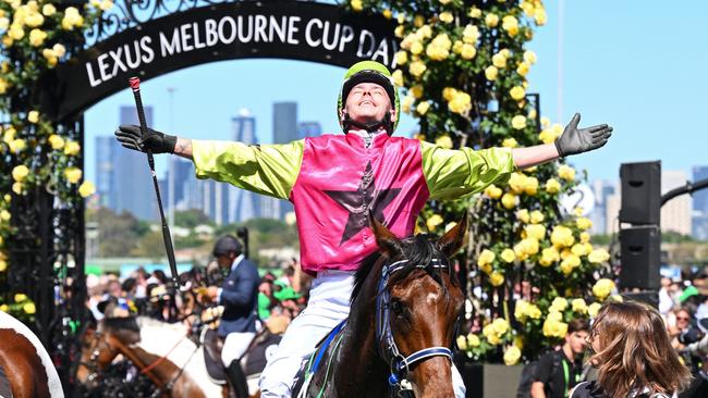 Robbie Dolan riding Knight's Choice reacts after winning the Cup. Photo by Vince Caligiuri/Getty Images.