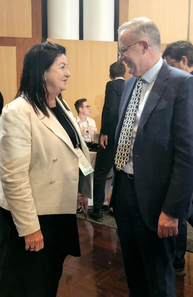 Isaac Mayor Anne Baker meets with Prime Minister Anthony Albanese at the Jobs and Skills Summit in Canberra on September 1. Picture: Contributed