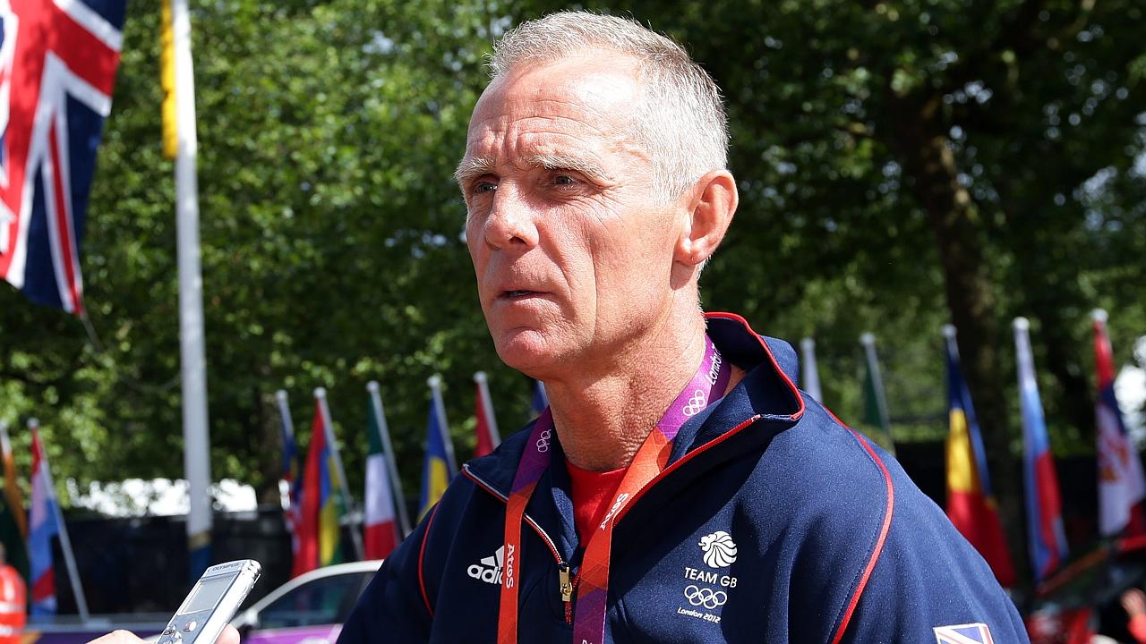  London Olympics 2012. Day 2. England cycling coach Shane Sutton speaks to Australian media regarding yesterdays Men's road r...