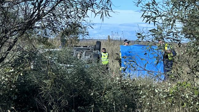 A rear passenger of the car has died at the scene following a horror crash where a car swerved and rolled onto its roof on the Hume Hwy in Wilton. Picture: Supplied