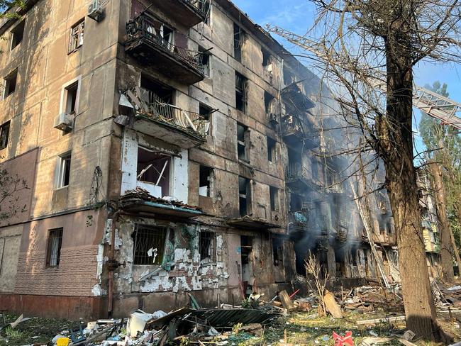 A five-storey residential building destroyed in a night Russian missile strike in the city of Kryvyi Rig. Picture: National Police of Ukraine/AFP