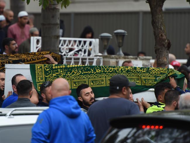 The casket of Hamad Assaad is carried from Lakemba Mosque following his funeral. Picture: AAP Image