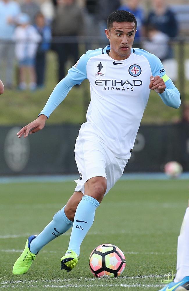 Tim Cahill has brought a renewed focus on Melbourne City and the A-League. Picture: George Salpigtidis