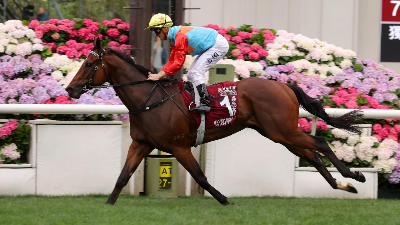 Ka Ying Rising winning the Chairman's Sprint. Photo: HKJC.