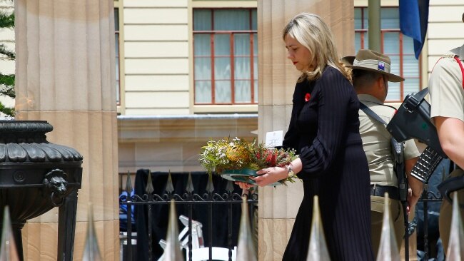 Queensland Premier Annastacia Palaszczuk presents a wreath during the Remembrance Day service in Brisbane. Picture: NCA NewsWire/Tertius Pickard