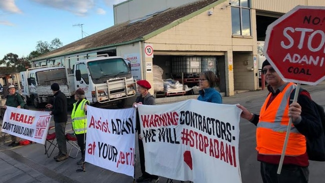 Anti-Adani protesters at a concrete plant at Windsor. Picture: Andrea Macleod